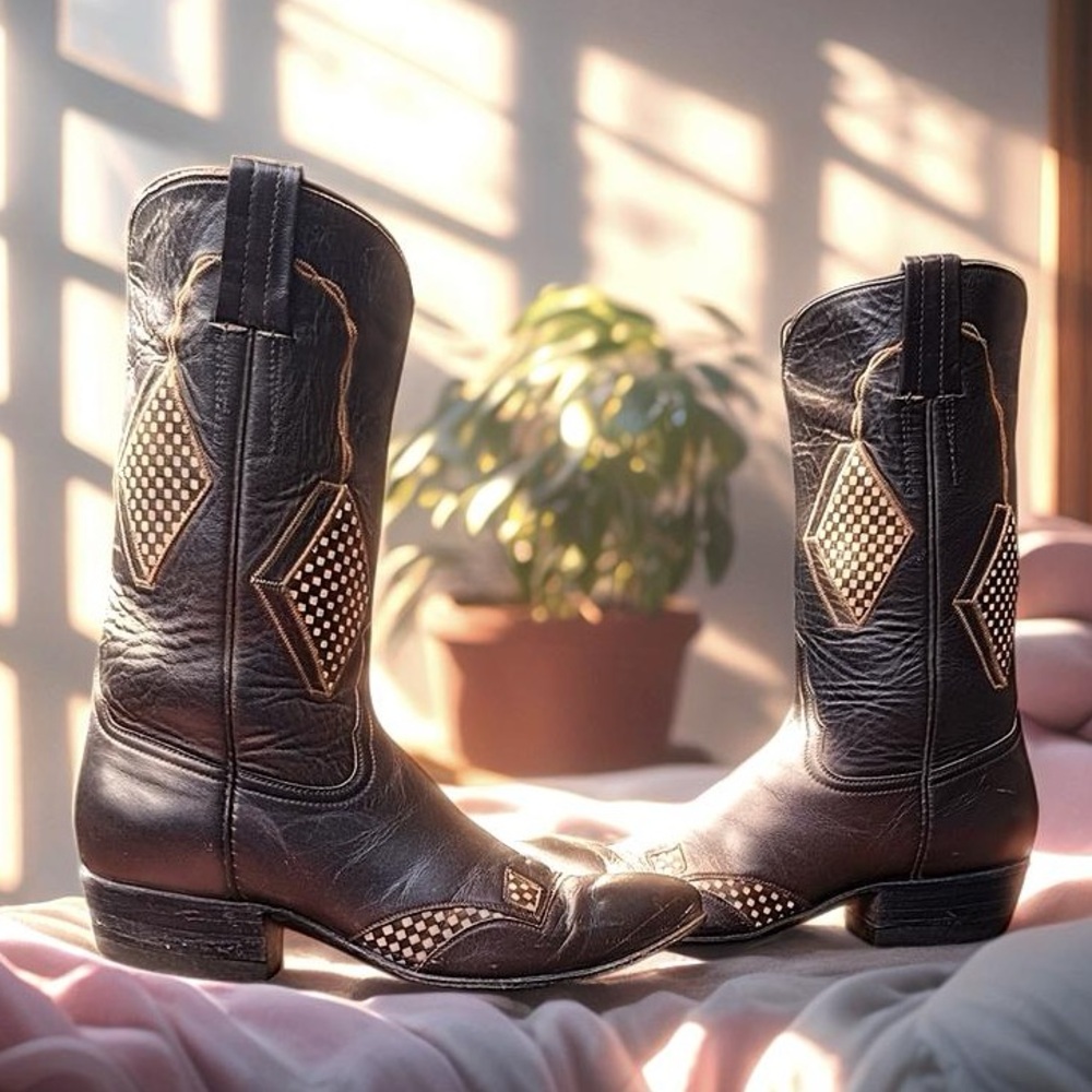 Women’s Size 6.5 M - Laramie Vintage Cowboy Western Boots Rockabilly Inlay Style